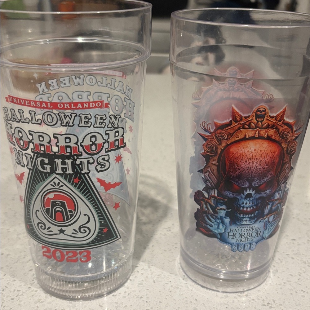 Universal Halloween Horror Nights Glass 2023 and Halloween Horror Nights 2017